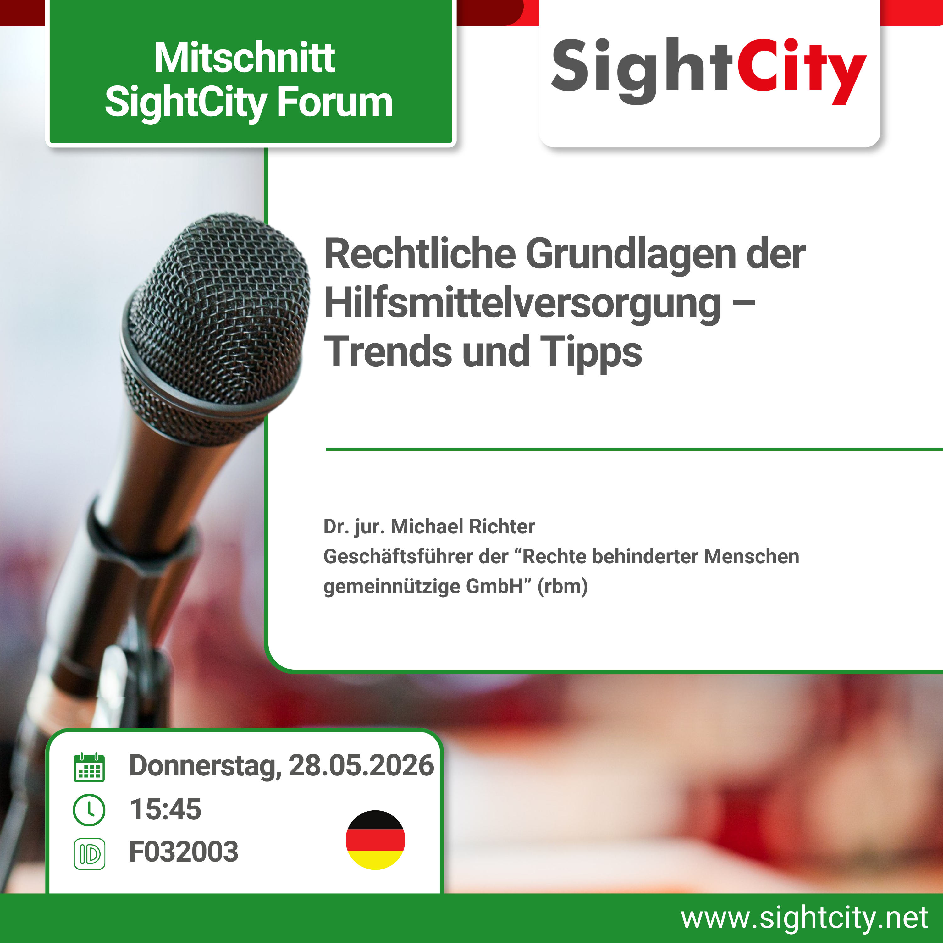 SightCity Forum 2026: Rechtliche Grundlagen der Hilfsmittelversorgung: Trends und Tipps